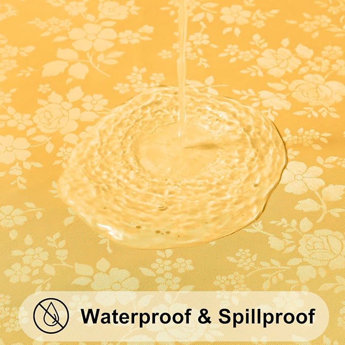Smiry Round Table Cloth, Waterproof Heavy Duty Vinyl Tablecloths, Wipeable Washable Table Cover for Kitchen and Dining Room (Mustard Yellow, 70" Round)