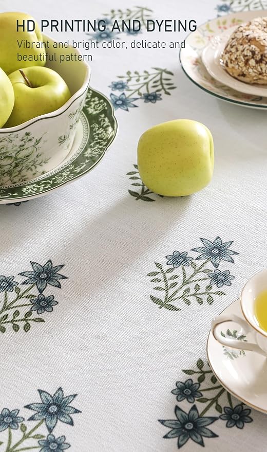 ISAENNE Designer White Linen Square Tablecloth,Chinoiserie Floral Elegant Indoor Table Cloth,Fall Stain Proof Decor Tablecloths for Dining Thanksgiving Kitchen Party,67"*67"-Mosella F
