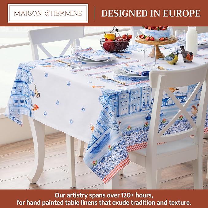 Maison d' Hermine Table Cloth Square Table 100% Cotton 54 x 54 Inches Tablecloth Reusable Decorative for Dining Room Farmhouse Home Valentines Day Decorations Spring Summer - Amsterdam Canals