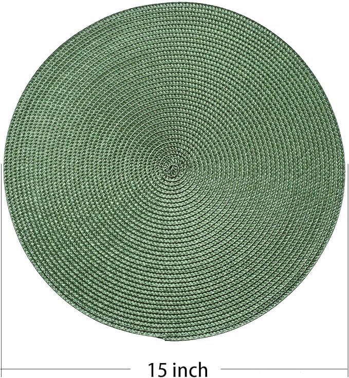 AHHFSMEI Round Braided Placemats 15 Inch Round Table Mats for Dining Tables Natural Woven Heat Resistant Place mats Set of 4 (Olive Green,4)