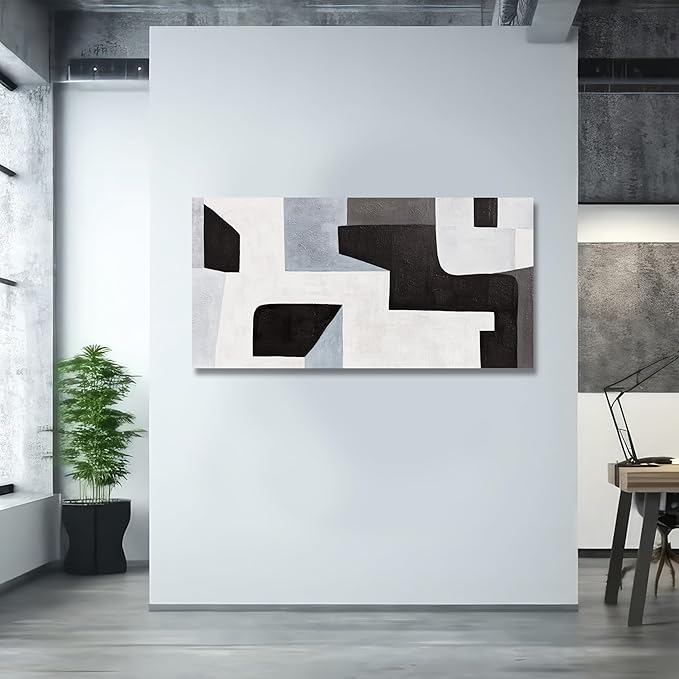 Abstract Wall Art Modern Minimalist Art Wall Decor Black Grey and Blue Irregular Shape Home Decor Canvas Art Wall Decor Abstract Wall Art Framed Artwork for Living Room Bedroom Office 29"x58"