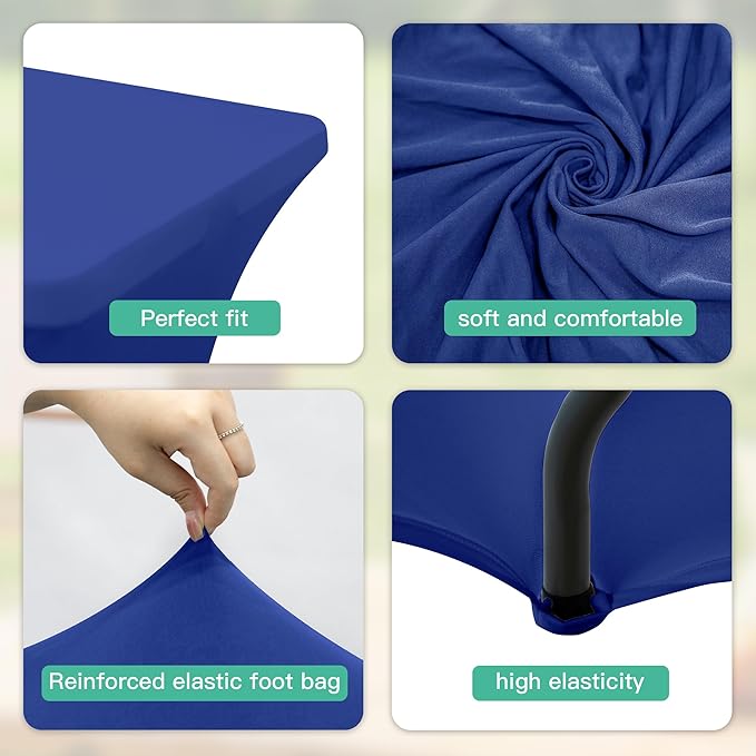 2Pack 6FT Table Cloth for Rectangular Fitted Events Stretch Gemstone Blue Table Covers Washable Spandex Tablecloth Protector for Party, Wedding, Cocktail, Banquet, Festival