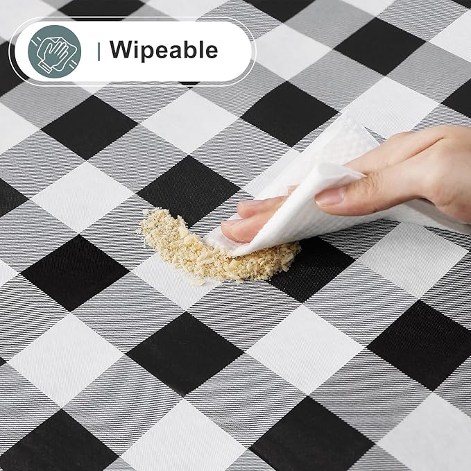 misaya 2 Pack Waterproof Vinyl Table Cloth, Buffalo Flannel Backed Tablecloth, Wipeable Plastic Table Cover for Dinner, Kitchen, Outdoor (52" x 70", Black and White)