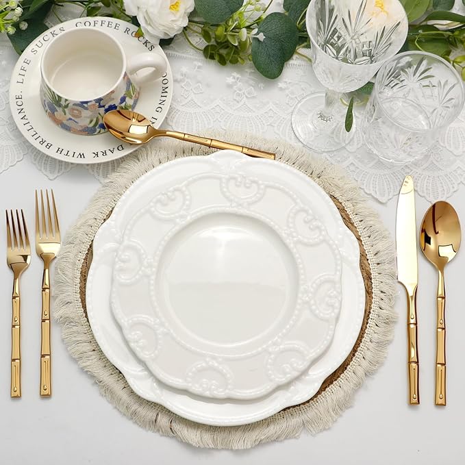 DEACORY Silverware Set Gold Bamboo Pattern Handle Flatware Set, 20-Piece Stainless Steel Cutlery Set Service for 4