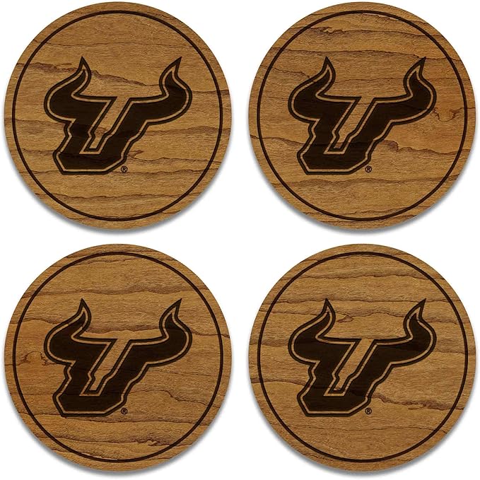 LazerEdge South Florida Bulls Wooden Coaster Set - Cherry Wood - Officially Licensed Product - 4-Pack