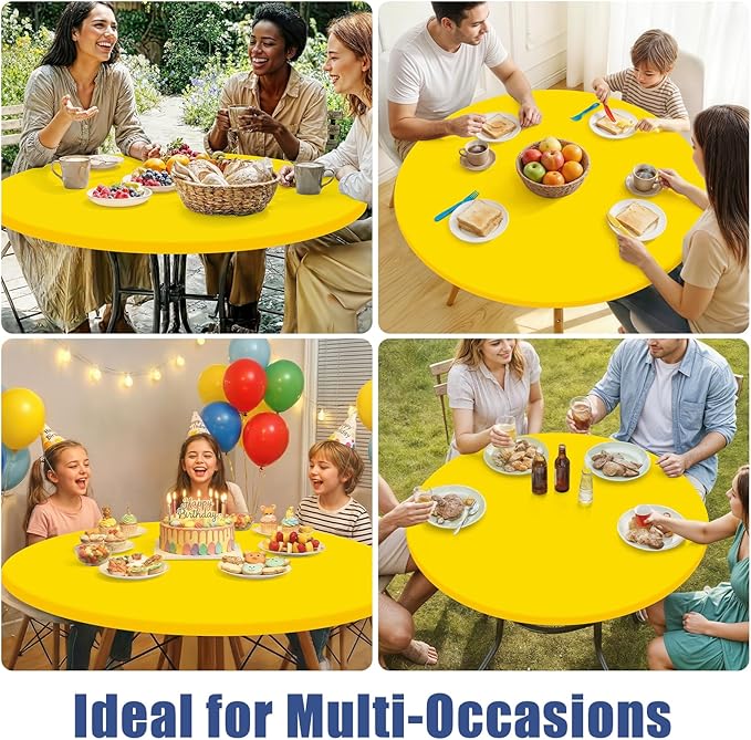 Round Spandex Tablecloth, Elastic Fitted Waterproof Tablecloths for 31"-35" Tables, Stretch Washable Picnic Table Cover for Camping, Dining, Indoor and Outdoor, Yellow