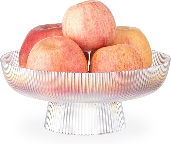 Navaris Glass Fruit Bowl - Decorative Fluted Colored Glass Bowl for Fruit Snacks Sweets - 10.2" / 26cm Diameter Table Centerpiece Dish - Rainbow Tinted