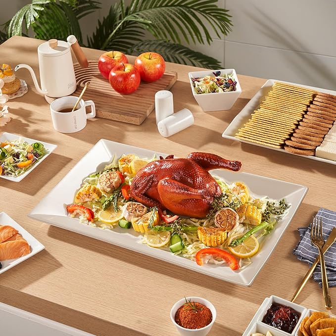 18" x 12" Large Serving Platter, Porcelain Heavy-Duty Large Serving Tray, White Rectangular Plate for Turkey, Food, Fruit, Party, Wedding, Christmas, Chip and Scratch Resistant