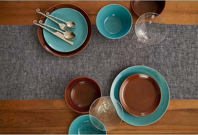 Solino Home Linen Short Table Runner 60 Inches - Athena, 100% Pure Linen Chambray Black Table Runner 14 x 60 Inch Ideal for Dresser and Coffee Tables - Winter