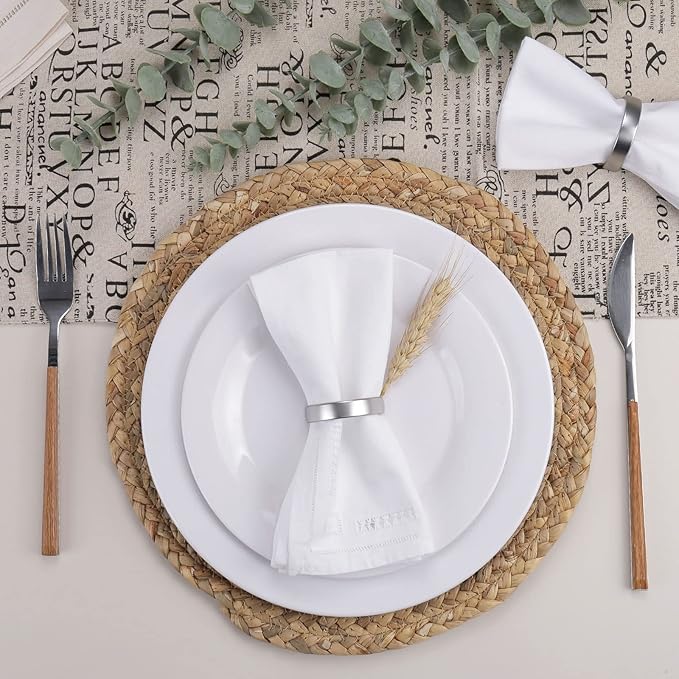 Wonlex Napkin Rings Set of 8, Metallic Silver Napkin Ring Holder Glossy Serviette Buckles for Wedding,Banquet, Dinner,Party,Table Settings (Matte Silver Semicircle)
