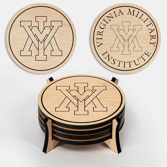 LazerEdge Virginia Military Institute Keydets Wooden Coaster Set - Maple Wood - Officially Licensed Product - 4-Pack