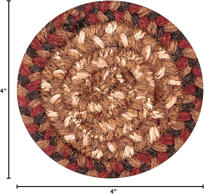 Homespice Gingerbread Jute Woven Rope Coasters 4", Warm Country Decor, Set of 6, Brown - Durable, Absorbs Moisture, Easy to Clean and Protects Furniture