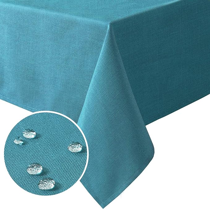 H.VERSAILTEX Linen Textured Table Cloths 60 x 104 Inch Premium Solid Tablecloth Spill-Proof Waterproof Table Cover for Dining Buffet Feature Extra Soft and Thick Fabric Wrinkle Free, Teal