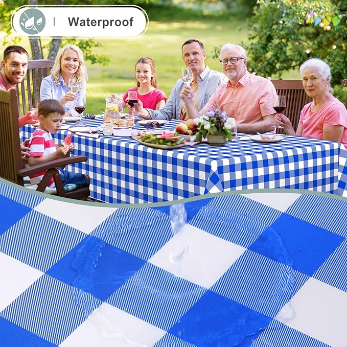 misaya Rectangle Waterproof Vinyl Table Cloth, Buffalo Flannel Backed Tablecloth, Wipeable Plastic Table Cover for Seaside, Picnic, Outdoor (60" x 102", White and Blue)