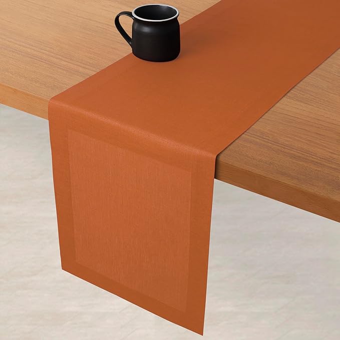 D'Moksha Homes Linen Rust Table Runner 72 Inches Long - 100% Pure Linen 14 x 72 Inch Table Runner for Dining, Spring, Easter - Machine Washable
