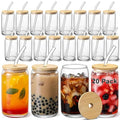 VITEVER [ 20pcs Set ] Glass Cups with Bamboo Lids and Glass Straw - Beer Shaped 16 oz Iced Coffee Drinking Glasses, Cute Tumbler Cup for Smoothie, Boba Tea, Whiskey, Water