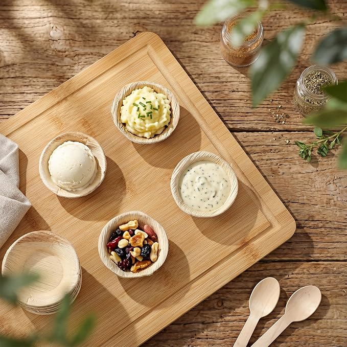 200 Pcs Small Palm Leaf Dip Bowls 2.5 Inch Disposable Palm Leaf Round Mini Dip Bowl, All Natural and Compostable Small Bamboo Plates for Dips Soy Sauce Charcuterie Board and Finger Foods