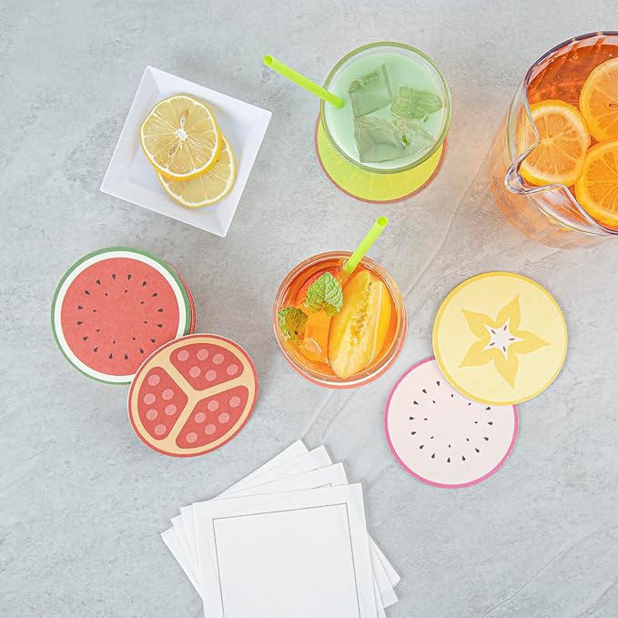 Restaurantware Drink Coasters 48 Count 3.5 Inch Paper Moisture-Absorbing Bar Coasters Assorted Decorative Table Coasters for Tabletop Protection Assorted Colors