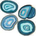 AMOYSTONE Teal Agate Coasters Set of 4, 3.5-4 Inch Large Stone Coasters, Heat Resistant & Non-Porous, Luxury Drink Accessories for Entertaining, Dinner Party Decor