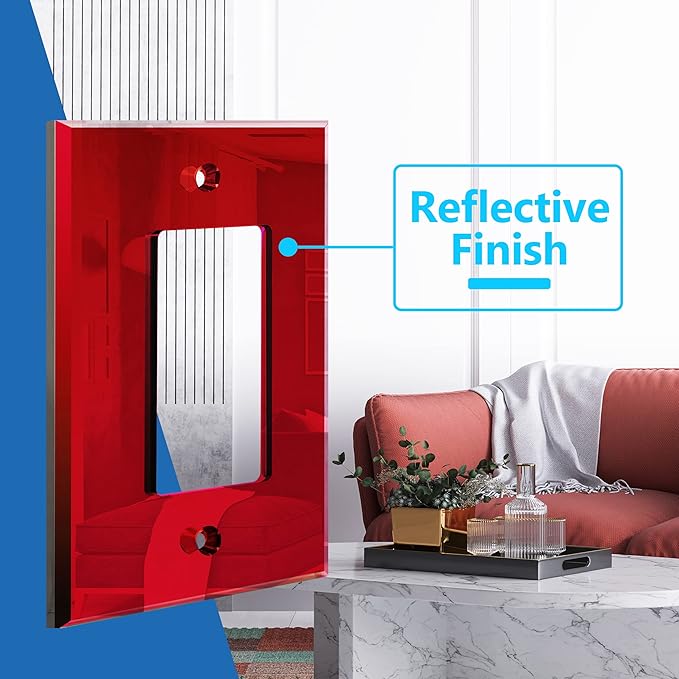 LIDER Reflective Acrylic Decorator Wall Plate, Mirrored Light Switch Plate, Plexiglass Outlet Cover, Acrylic Glass, Oversized 1-Gang 5.25" x 3.44", LWP-31O-ARD5P, Red, 5 Pack
