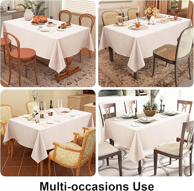 Smiry Rectangle Faux Linen Table Cloth, Waterproof Burlap Fabric Tablecloth, Washable Decorative Farmhouse Table Covers for Kitchen, Dining, Parties, 60x102, Tan