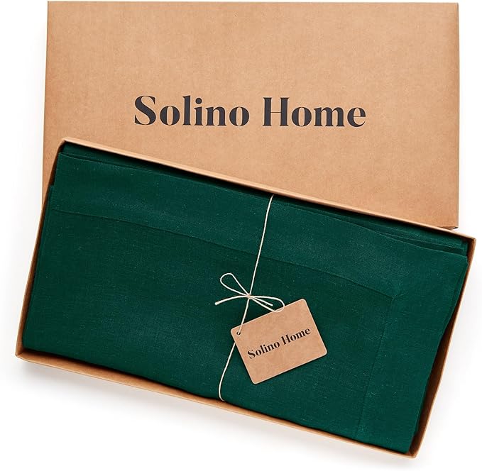 Solino Home Linen Tablecloth for Rectangle Tables 60 x 108 Inch - 100% Pure Linen Rainforest Green Table Cloth - Fete, Machine Washable Cloth Tablecloth for Winter, St Patricks Day
