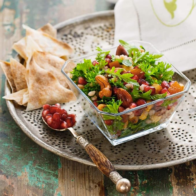 LAV Clear Glass Serving Bowl for Salad, Popcorn, Fruits 64.25 oz, Unique Geometric Squared Shape, Modern Design for Your Servings, Great Choice for Casual Gatherings and Family Dinners