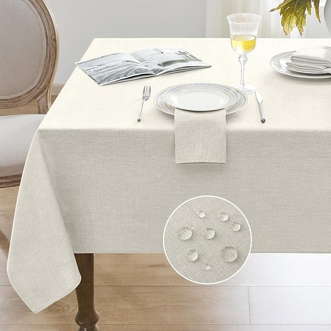 Softalker Cream Table Cloth Rectangular 52 x 70 Inch Linen Textured Outdoor Tablecloth Stain and Wrinkle Resistant Table Cover for Spring,Easter,Summer,Tea Party,Kitchen Boho Decor Small Tabletop