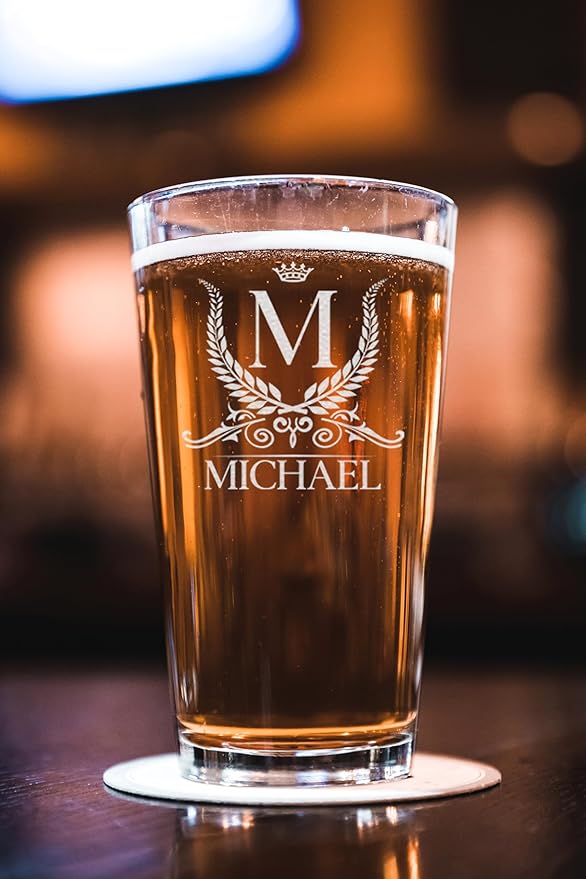 Personalized 16oz Beer Glass, Engraved Monogram Pint Glass, Birthday, Chrismas Gifts for Him, Groomsmen Gift Idea, Groomsman Beer Mug, Best Man Gift