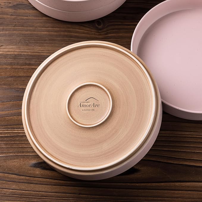AmorArc 9.0" Large Ceramic Pasta Bowls, 32oz Handmade Speckled Stoneware Pasta Bowls Set of 4, Microwave & Dishwasher Safe Bowls With Terracotta Underside for Fruit Pasta Salad-Pink