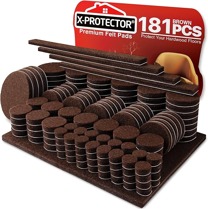 Felt Furniture Pads X-PROTECTOR 181 PCS Premium Furniture Pads - Felt Pads Furniture Feet Best Wood Floor Protectors - Protect Your Hardwood & Laminate Flooring!