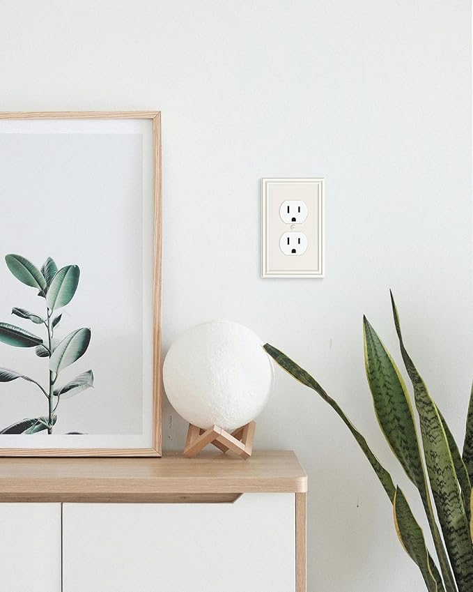 6-Pack Duplex Outlet Cover, Durable Solid Zinc Alloy Decorative Switch Plates and Outlet Covers, Light Almond Wall Plates for Electrical Outlets, 1 Gang Receptacle Cover, Corrosion Resistant