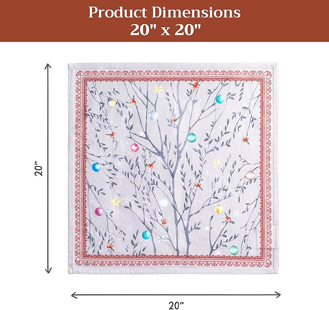 Maison d' Hermine Cloth Napkins Set of 4 100% Cotton for Thanksgiving Christmas Decorations Everyday Reusable Square Fall Napkins Cloth Washable Dinner Party (Fairy Christmas, 20"x20")