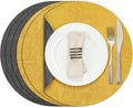 Myir JUN Round Placemats, Dual Sided Faux Leather Place Mats Set of 6 Indoor/Outdoor Non-Slip Washable Table Mats (Gray Yellow, Set of 6)