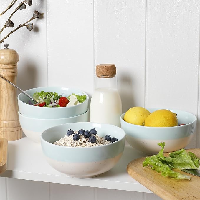 AISBUGUR Cereal Bowls Set of 4, 26oz Large Soup Bowls for Kitchen, Ceramic Serving Bowls for Oatmeal, Salad, Pasta, Soup, Dessert, Dishwasher & Microwave Safe, Blue
