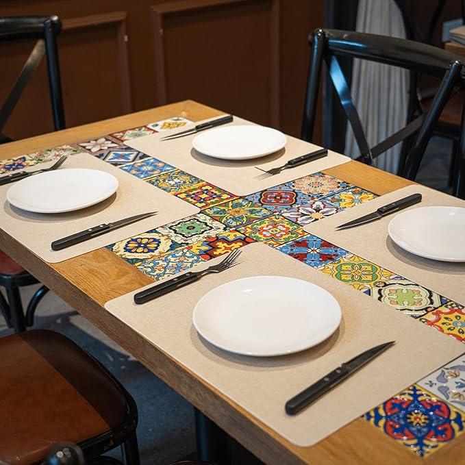 Heat Resistant Placemats Set of 6, 17x12in Waterproof Wipeable Faux Leather Non Slip Table Mats, Easy to Clean, Stain Resistant, for Kitchen Dining Room– Ivory Beige