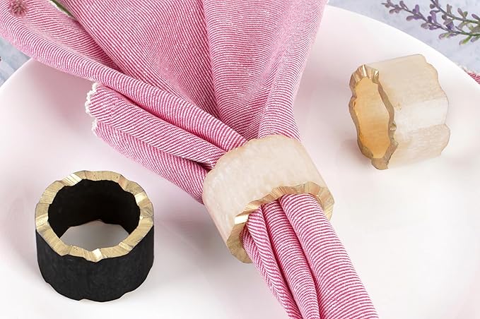 CLEENTABLE Rustic Epoxy Resin Napkin Rings - 12 Pcs Napkin Holders for Parties, Dining, Family Gatherings, Weddings, Holidays, Décor, Gifting - Durable Tabletop Decor (Ivory Black)