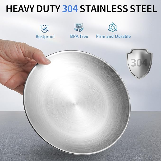304 Stainless Steel Cat Plates for Wet food, 6.7" Shallow/Wide Whisker Friendly Cats Food Bowls, Non-Slip Silicone Base,Easy to Clean Indoor Cat Feeding Dishes, 2 Pack