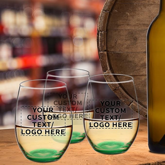 DISCOUNT PROMOS 50 ARC Stemless Wine Glasses Set, 21 oz. - Customizable Text, Logo - Chardonnay, Cabernet, Merlot, Sauvignon - Green