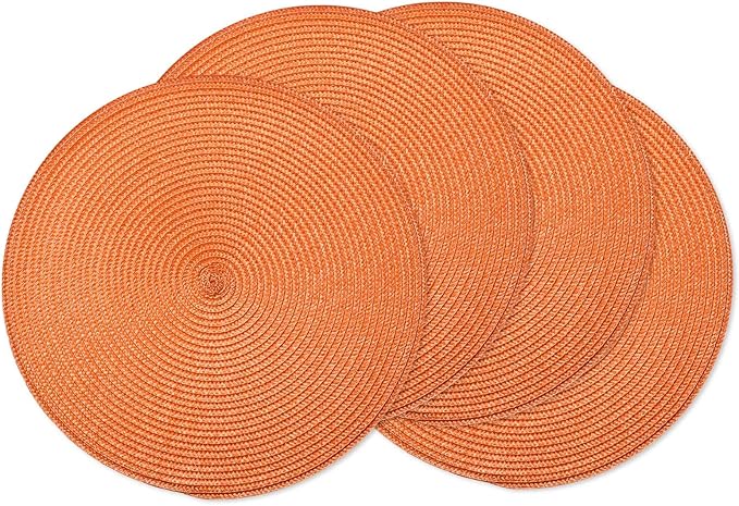 AHHFSMEI Round Braided Placemats 15 Inch Round Table Mats for Dining Tables Natural Woven Heat Resistant Place mats Set of 4 (Orange, 4)
