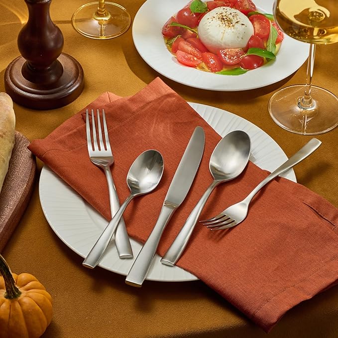 KINGSTONE 60-Piece Silverware Set for 12, Matte Stainless Steel Flatware Set with Forks, Knives, Spoons, Dishwasher Safe, Rust Resistant Cutlery for Home & Wedding