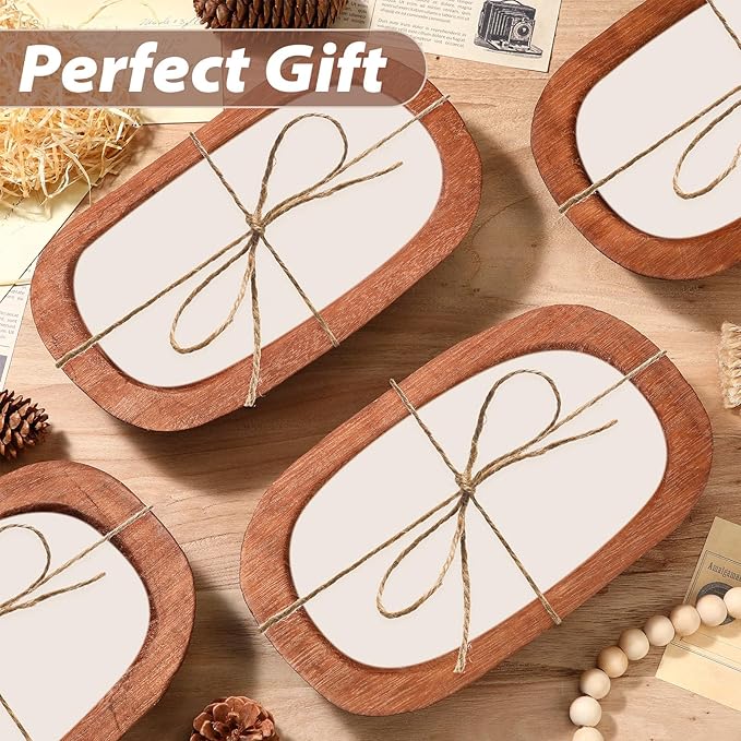 4 Pcs Wooden Dough Bowl Wood Decorative Rustic Wooden Bowls Table Centerpiece for Living Room Home Dining Room Kitchen Decoration(Brown,10'' X 6'' X 2'',Classic)