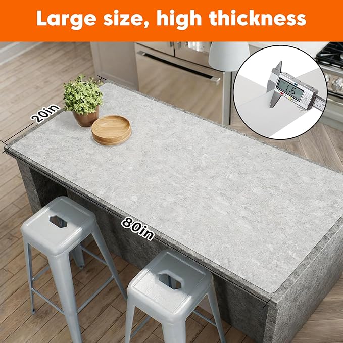 Extra Large Silicone Mat for Kitchen Counter,20"x80" Heat Resistant Mats for Countertop,New Skin-Friendly Material Quartz Countertop Protector Mats,Freely Cuttable (Translucent,1.6 mm Thick)