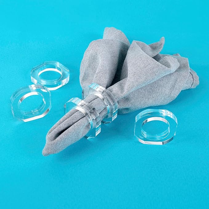 ALPHA Living HOME Acrylic Napkin Rings Set of 12-Elegant Napkin Holders for Cloth Napkins, Classic Round Serviette Rings for Dining Table Décor, Weddings, Banquets, Parties & Gatherings (Transparent)