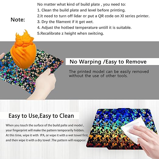 Upgraded 257x257mm H1H Build Plate for Bambu Lab A1 X1 X1C X1E P1P P1S P2S,Double Sided Textured Flake+Galaxy Spring Steel Sheet Flexible Plate Heated Bed Platform for Bambu Lab 3D Printers
