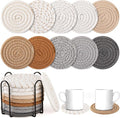 OIAHOMY 10 Pcs Drink Coasters with Holder, Boho Cotton Woven Coaster Set, Absorbent Coaster Protection for Various Cups, Ideal for Coffee Tables Home Decor and Gift, 4.3 Inches,Mixed Yellow