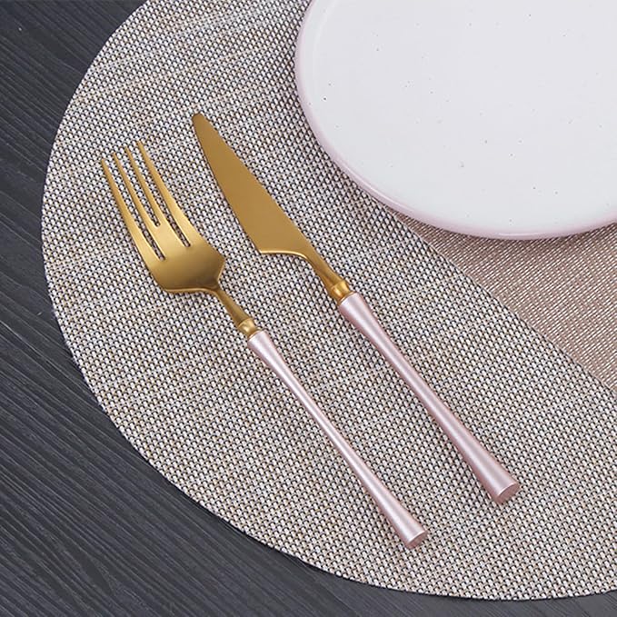 48 Piece Gold Silverware Set for 12，Durable 18/8 Stainless Steel Flatware Set Slim Waist Blue Handle Cutlery Set Utensils Include Spoons Knifes Forks Kitchen Wedding Restaurant