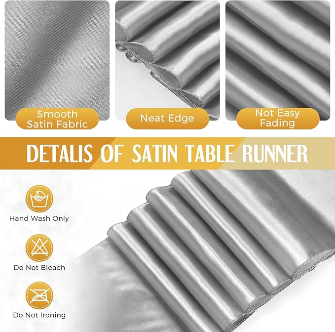 Breling 24 Packs White and Silver Disposable Plastic Tablecloths and Satin Table Runner Set, 54 x 108 Inch Tablecloth, 12 x 108 Inch Table Runners for Wedding Graduation Birthday Baby Shower