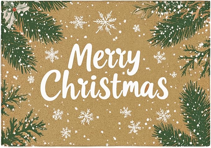 MANSPHIL Gold Christmas Placemats Set of 4 Snowflake Fabric Table Mats Farmhouse Table Decor Cotton Faux Linen Place Mats Heat Resistant Washable Dining Kitchen - 13x19 Inch Oeko Tex Placemat