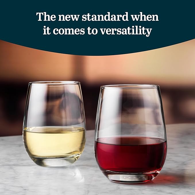 Libbey 231 Stemless Wine Glasses Set of 12, Clear, Restaurant Quality Red and White Wine Glasses, Drinking Glasses Set for Large Gatherings and Events